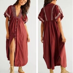 Free People Orange Maxi Sundress V-Neck Flutter Sleeve